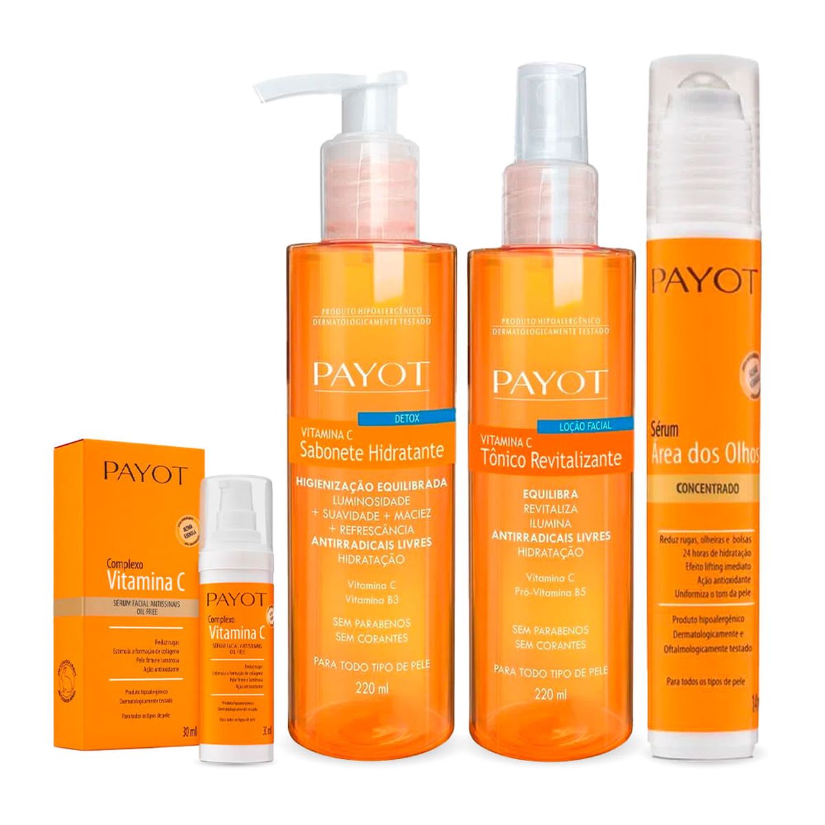 KIT PAYOT VITAMINA C - TÔNICO + SABONETE DETOX + SERUM OLHOS + SERUM 30ML