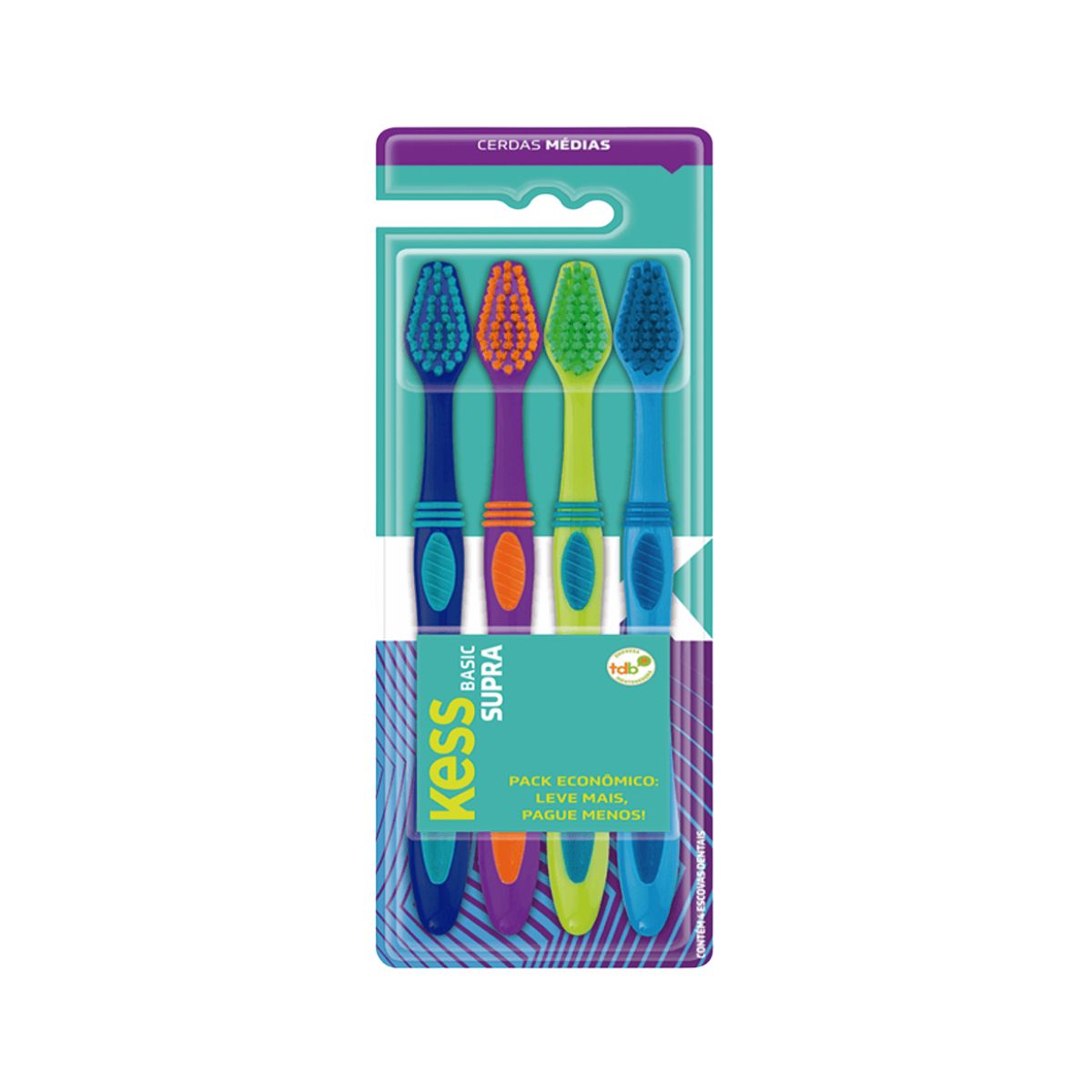 KIT ESCOVAS DE DENTE BASIC SUPRA KESS COM 4 UNIDADES