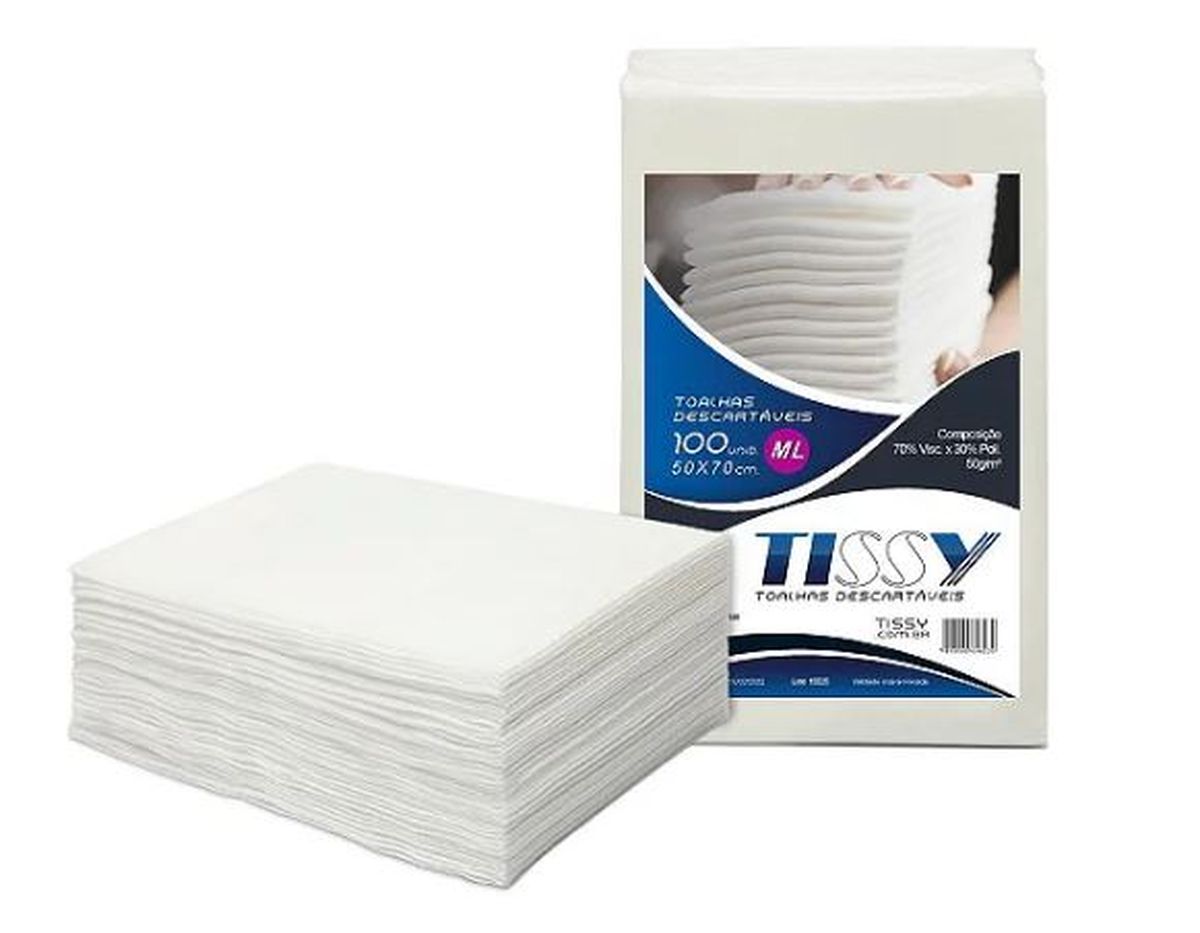 TOALHA DESCARTÁVEL PARA CABELO 50X80CM TISSY COM 50 UNIDADES