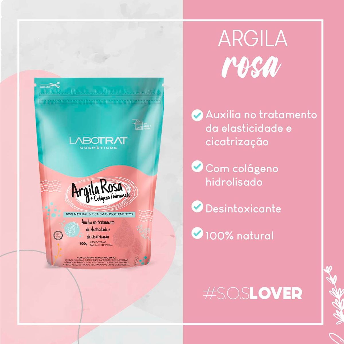 ARGILA ROSA COM COLÁGENO LABOTRAT 100G