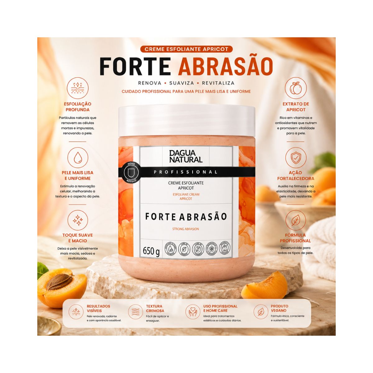 CREME ESFOLIANTE APRICOT FORTE ABRASÃO DÁGUA NATURAL 650G