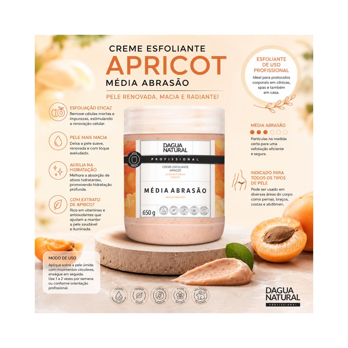 CREME ESFOLIANTE APRICOT MÉDIO ABRASÃO DÁGUA NATURAL 650G