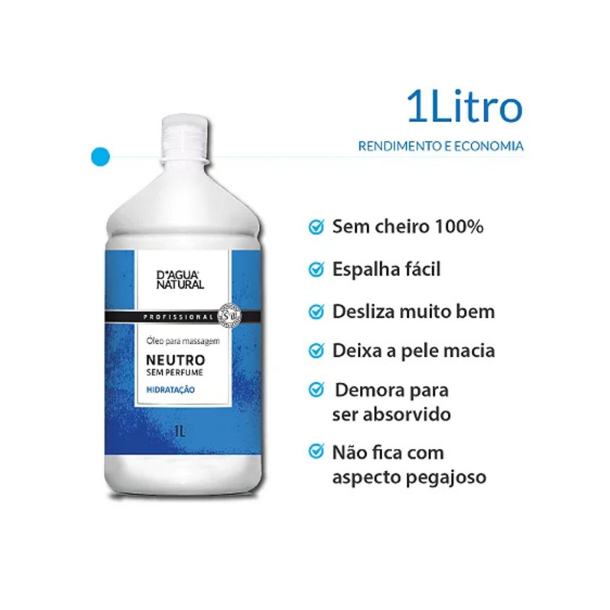 ÓLEO DE MASSAGEM NEUTRO DÁGUA NATURAL 1L