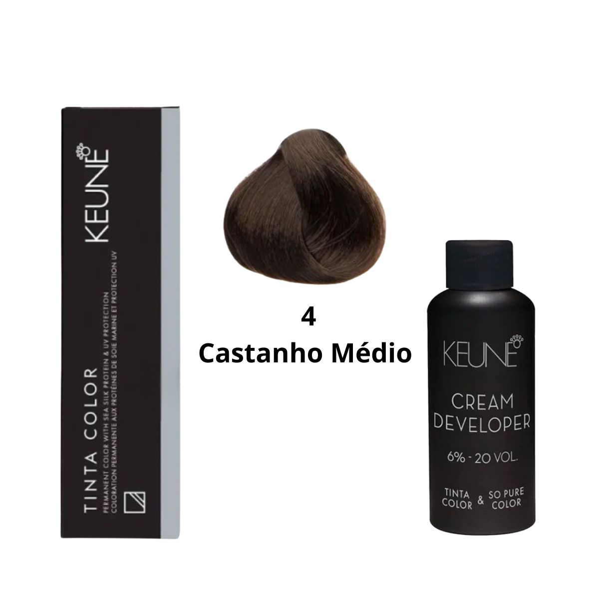 KIT 2 TINTAS KEUNE COLOR 4 60ML + 2 OX CREAM DEV 20 VOL 6% 60ML
