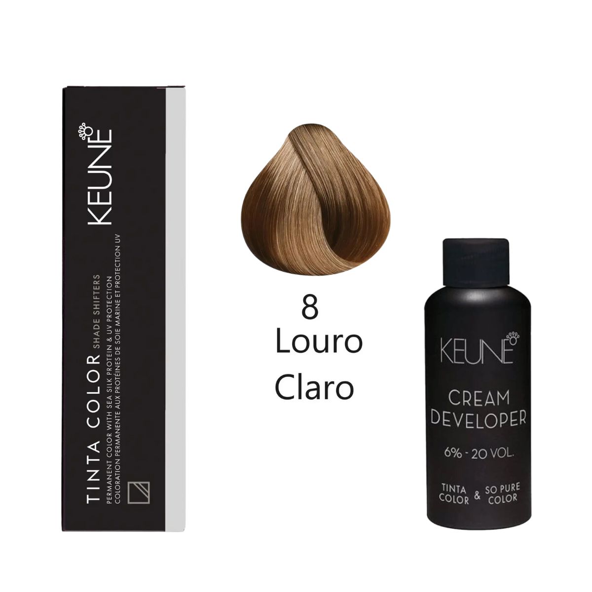 KIT 2 TINTAS KEUNE COLOR 8 60ML + 2 OX CREAM DEV 20 VOL 6% 60ML