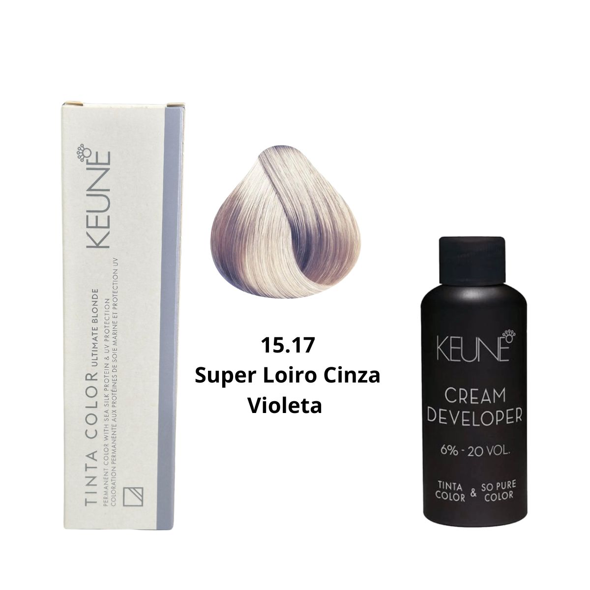 KIT 2 TINTAS KEUNE COLOR 15.17 60ML + 2 OX CREAM DEV 20 VOL 6% 60ML