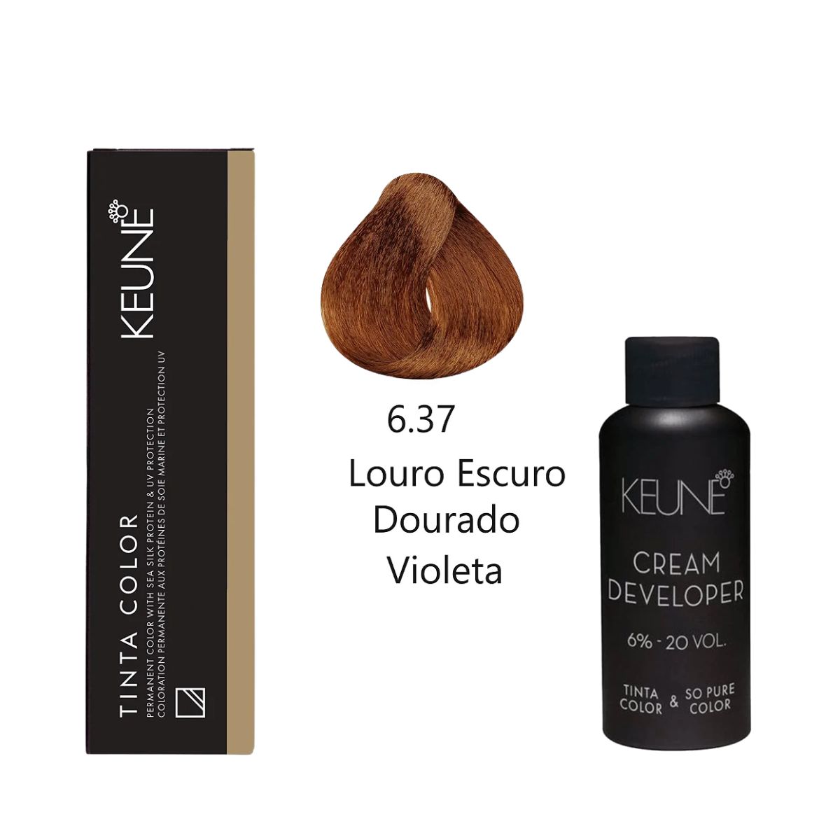 KIT 2 TINTAS KEUNE COLOR 6.37 60ML + 2 OX CREAM DEV 20 VOL 6% 60ML