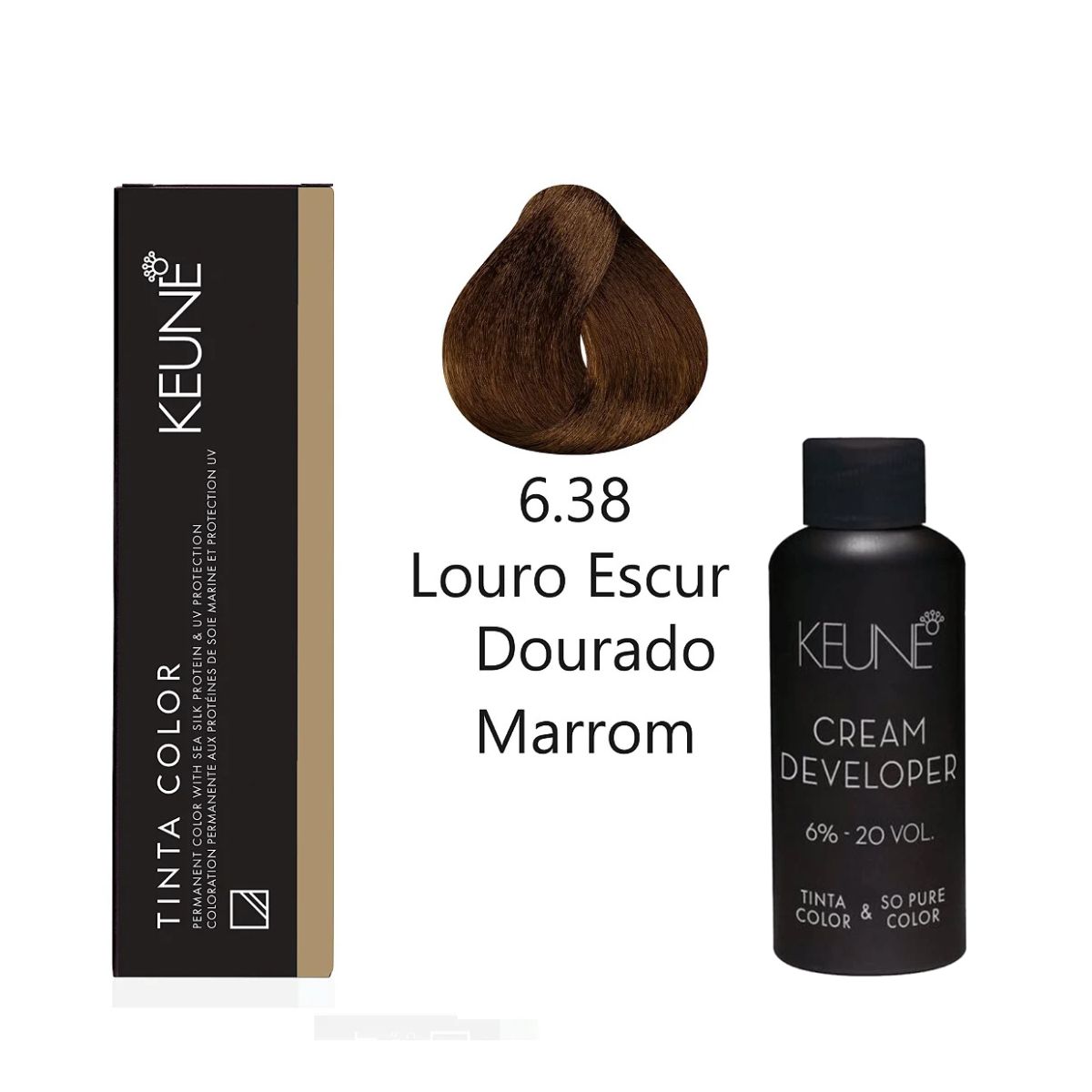 KIT 2 TINTAS KEUNE COLOR 6.38 60ML + 2 OX CREAM DEV 20 VOL 6% 60ML