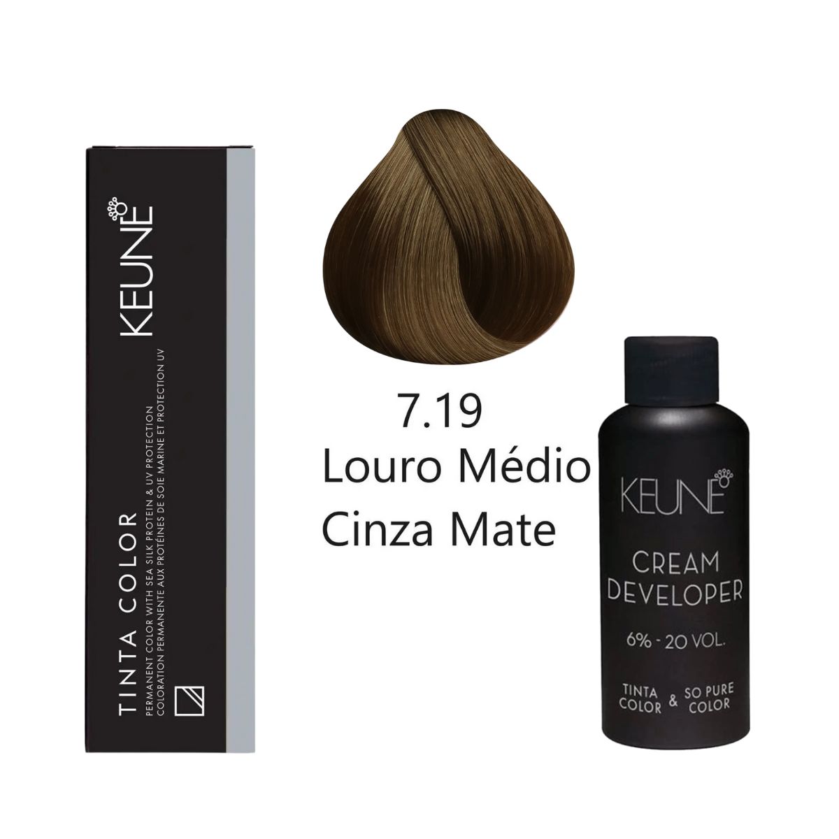 KIT 2 TINTAS KEUNE COLOR 7.19 60ML + 2 OX CREAM DEV 20 VOL 6% 60ML