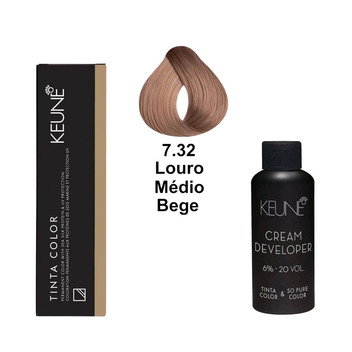 KIT 2 TINTAS KEUNE COLOR 7.32 60ML + 2 OX CREAM DEV 20 VOL 6% 60ML
