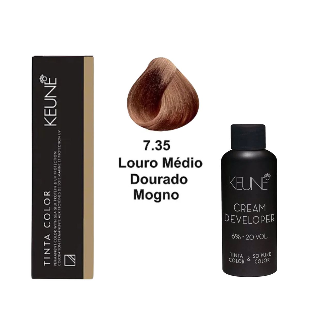 KIT 2 TINTAS KEUNE COLOR 7.35 60ML + 2 OX CREAM DEV 20 VOL 6% 60ML