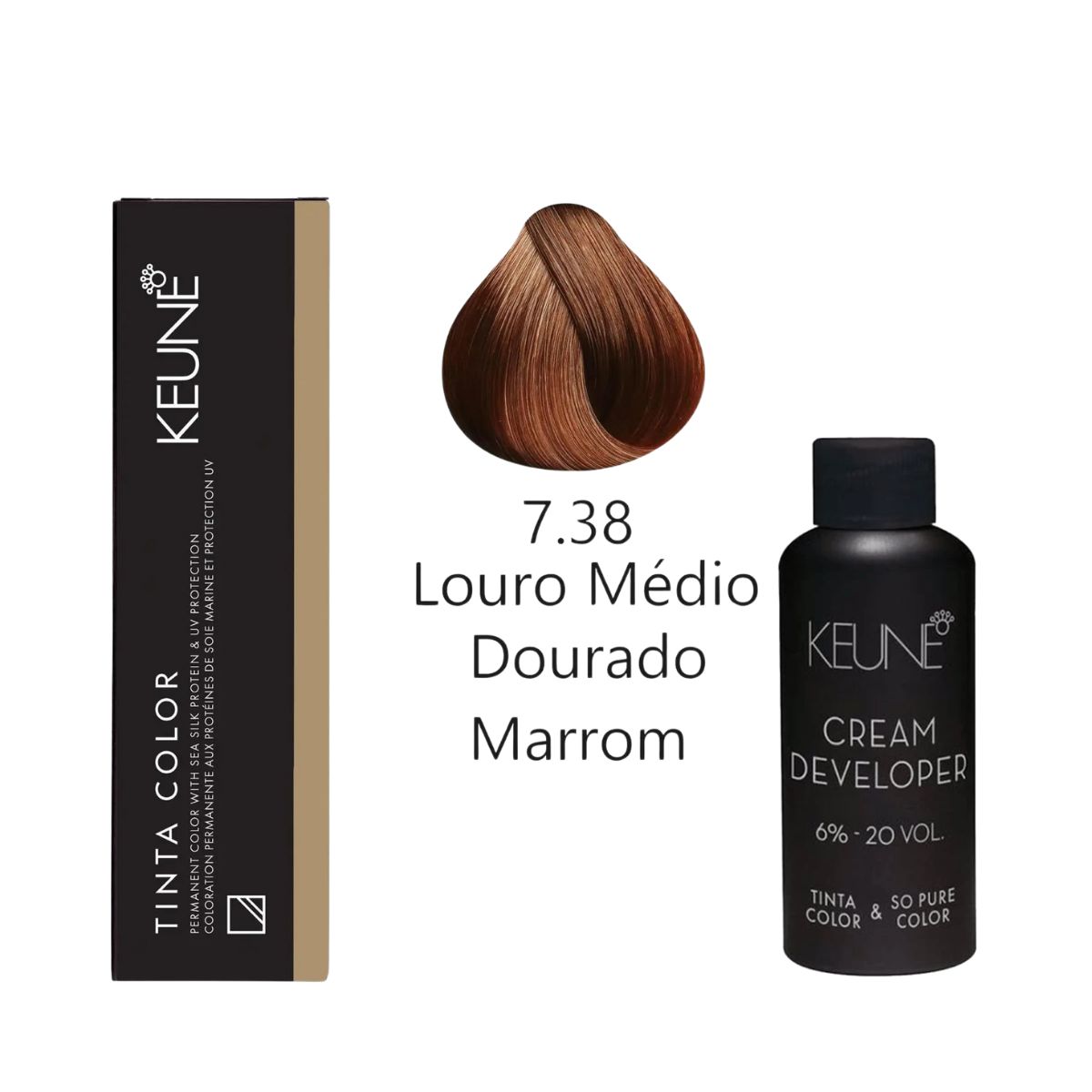 KIT 2 TINTAS KEUNE COLOR 7.38 60ML + 2 OX CREAM DEV 20 VOL 6% 60ML