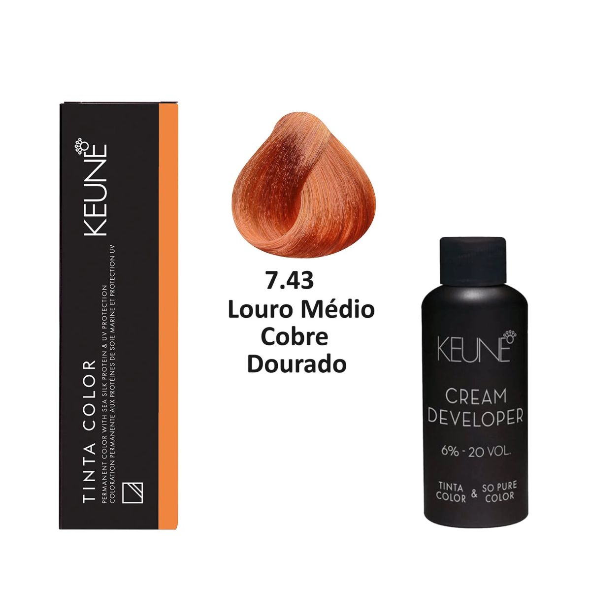 KIT 2 TINTAS KEUNE COLOR 7.43 60ML + 2 OX CREAM DEV 20 VOL 6% 60ML