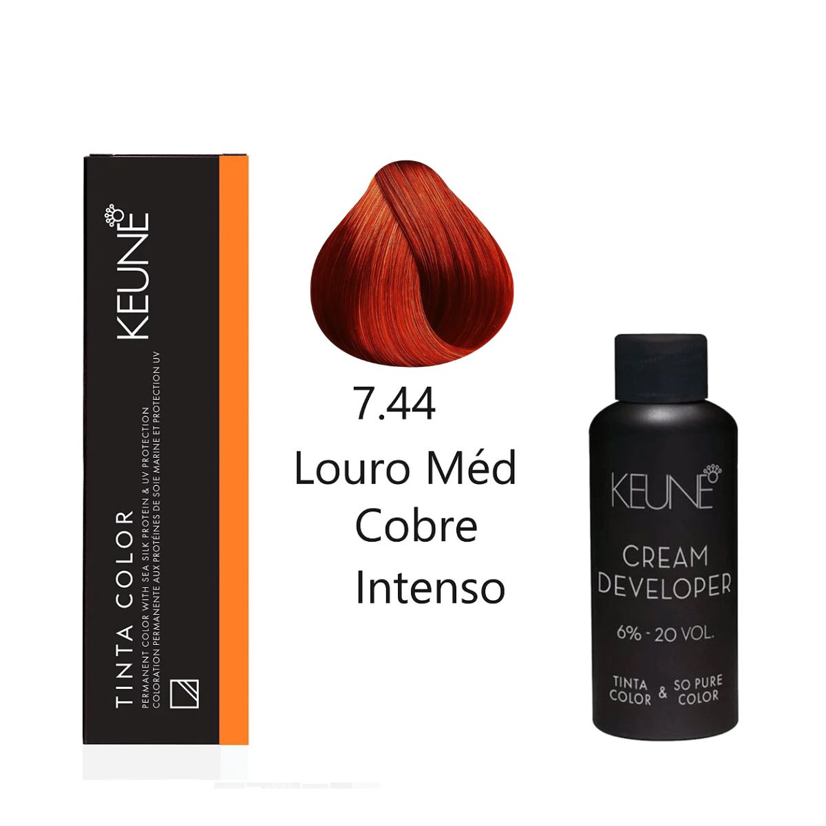 KIT 2 TINTAS KEUNE COLOR 7.44 60ML + 2 OX CREAM DEV 20 VOL 6% 60ML