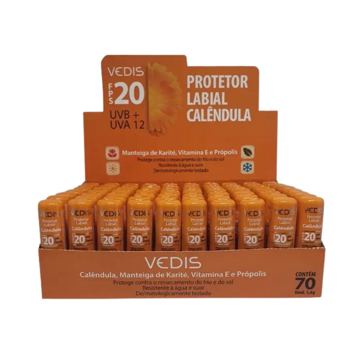 PROTETOR LABIAL FPS 20 CALÊNDULA RESISTENTE A ÁGUA VEDIS 3,6G