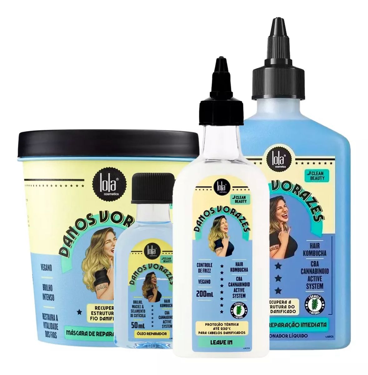 KIT LOLA COSMETICS DANOS VORAZES ÓLEO + BOOSTER + MÁSCARA + LEAVE-IN