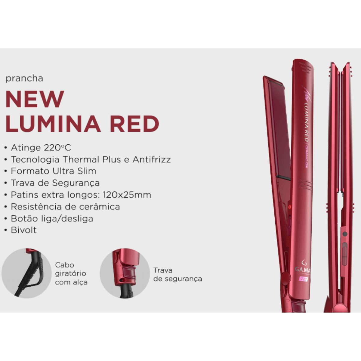 PRANCHA LUMINA TOURMALINE ION RED GAMA ITALY BIVOLT