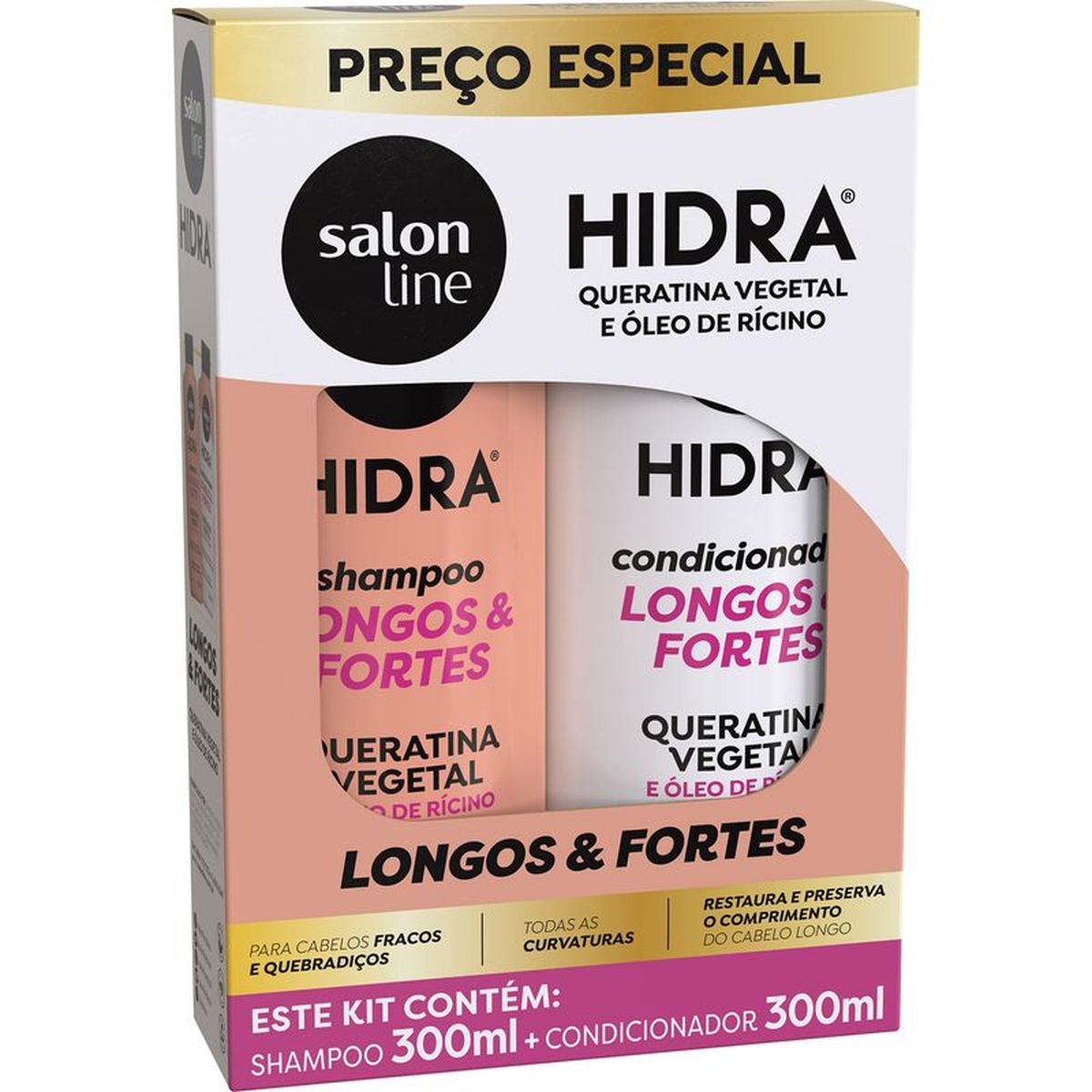 KIT SHAMPOO+CONDICIONADOR HIDRA QUERATINA E OLEO DE RICINO SALON LINE 300ML