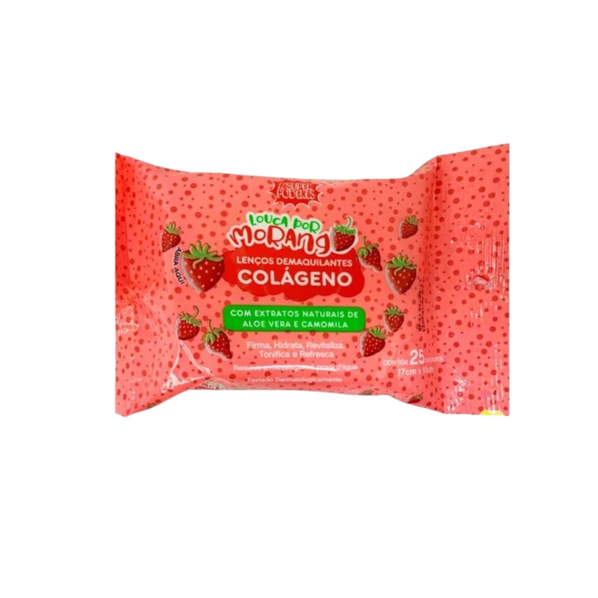 LENÇOS DEMAQUILANTES LOUCA POR MORANGO COLAGENO SUPER PODRES COM 25 UNIDADES