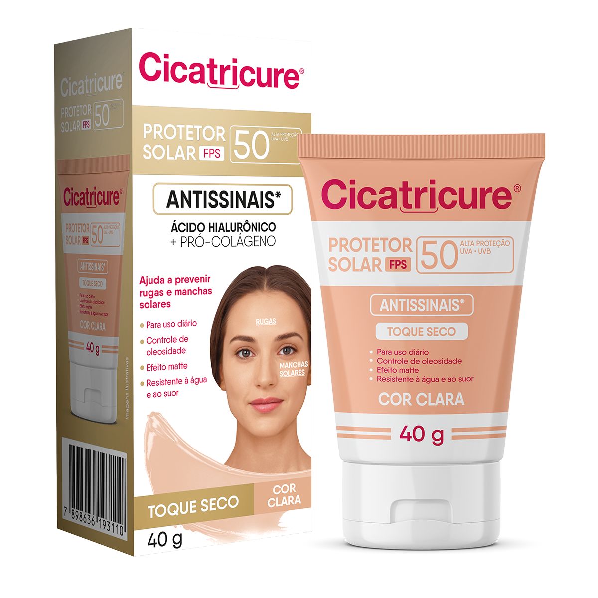 PROTETOR SOLAR FACIAL FP50 MEDIO TOQUE SECO CICATRICURE 40G