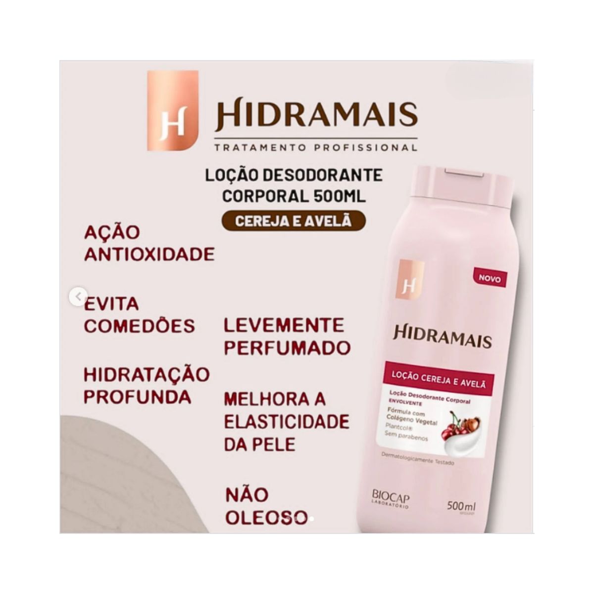 LOÇÃO HIDRATANTE CORPORAL CEREJA E AVELÃ HIDRAMAIS 500ML
