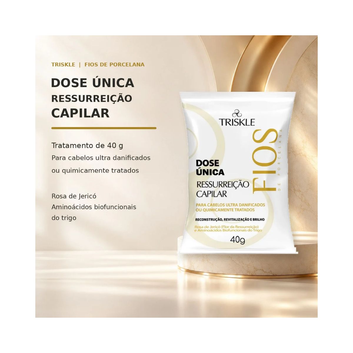 DOSE UNICA FIOS DE PORCELANA RESSURREIÇÃO CAPILAR TRISKLE 40G