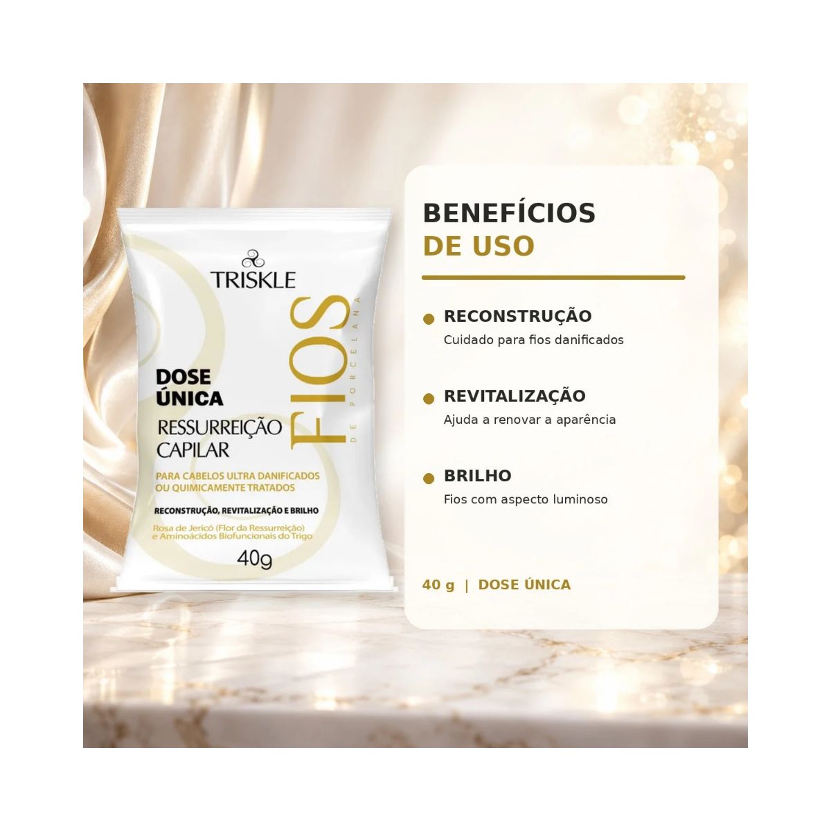 DOSE UNICA FIOS DE PORCELANA RESSURREIÇÃO CAPILAR TRISKLE 40G