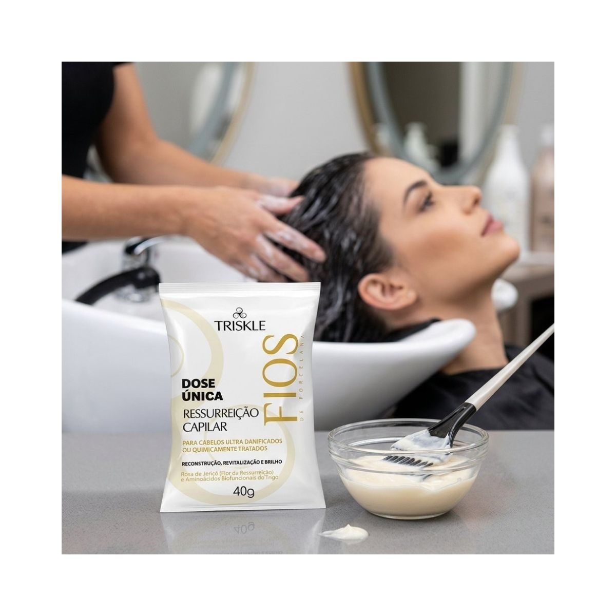 DOSE UNICA FIOS DE PORCELANA RESSURREIÇÃO CAPILAR TRISKLE 40G