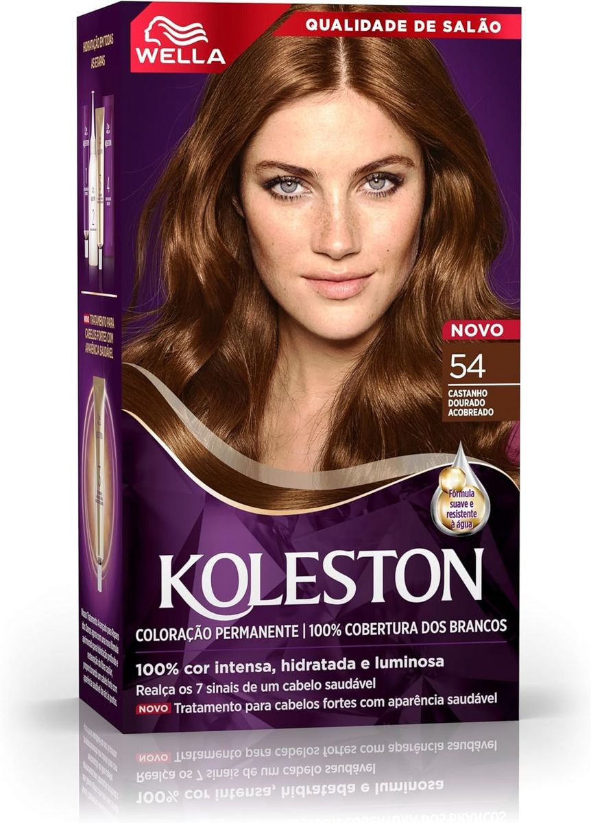 COLORAÇÃO PERMANENTE 54 CASTANHO DOURADO ACOBREADO KOLESTON 55G