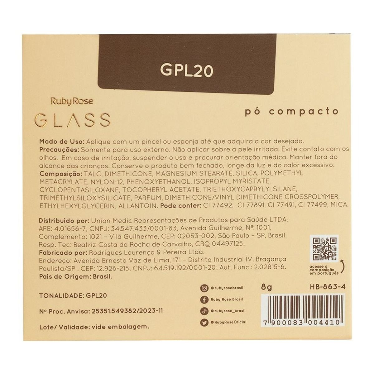PO COMPACTO RUBY ROSE GLASS GPL20