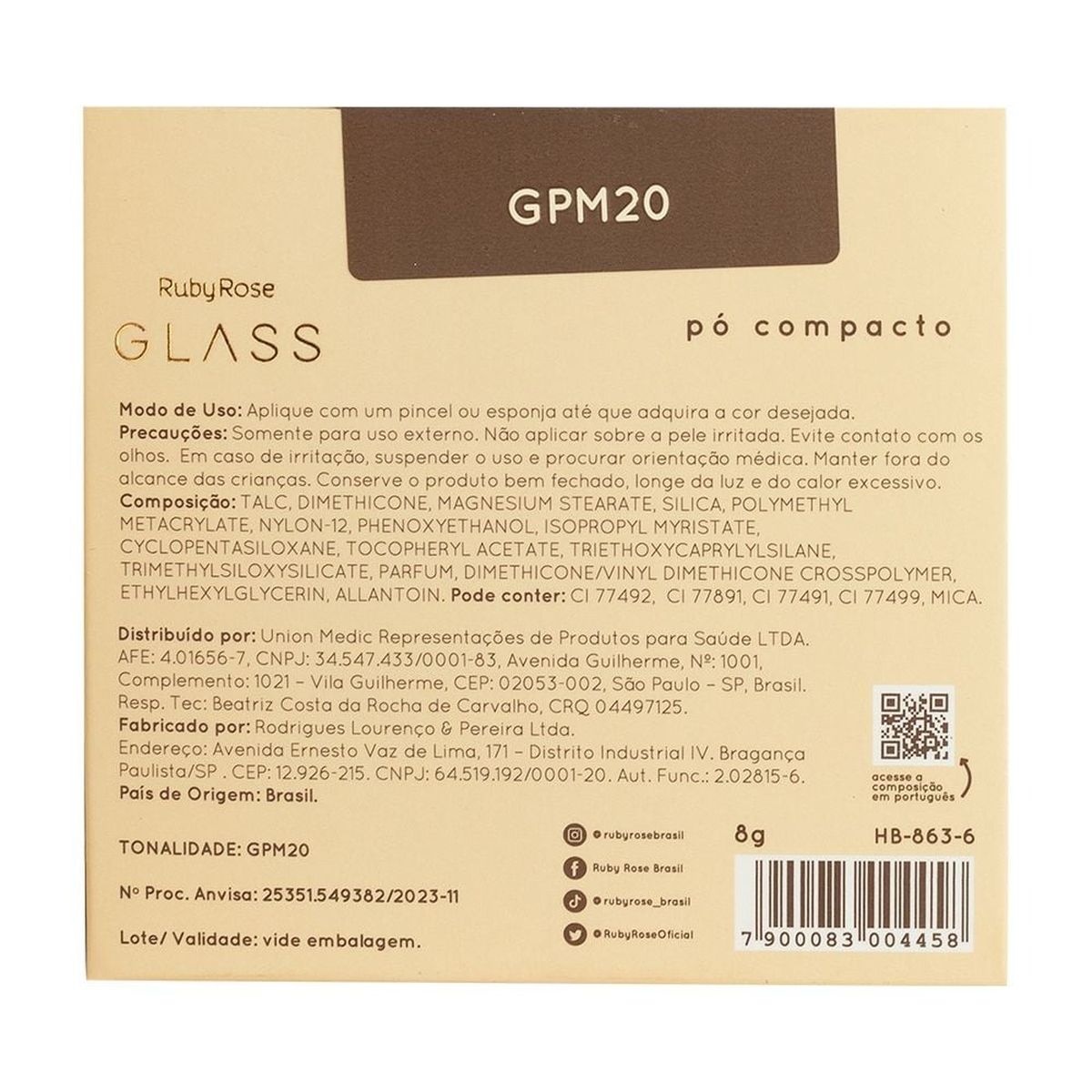 PO COMPACTO RUBY ROSE GLASS GPM20