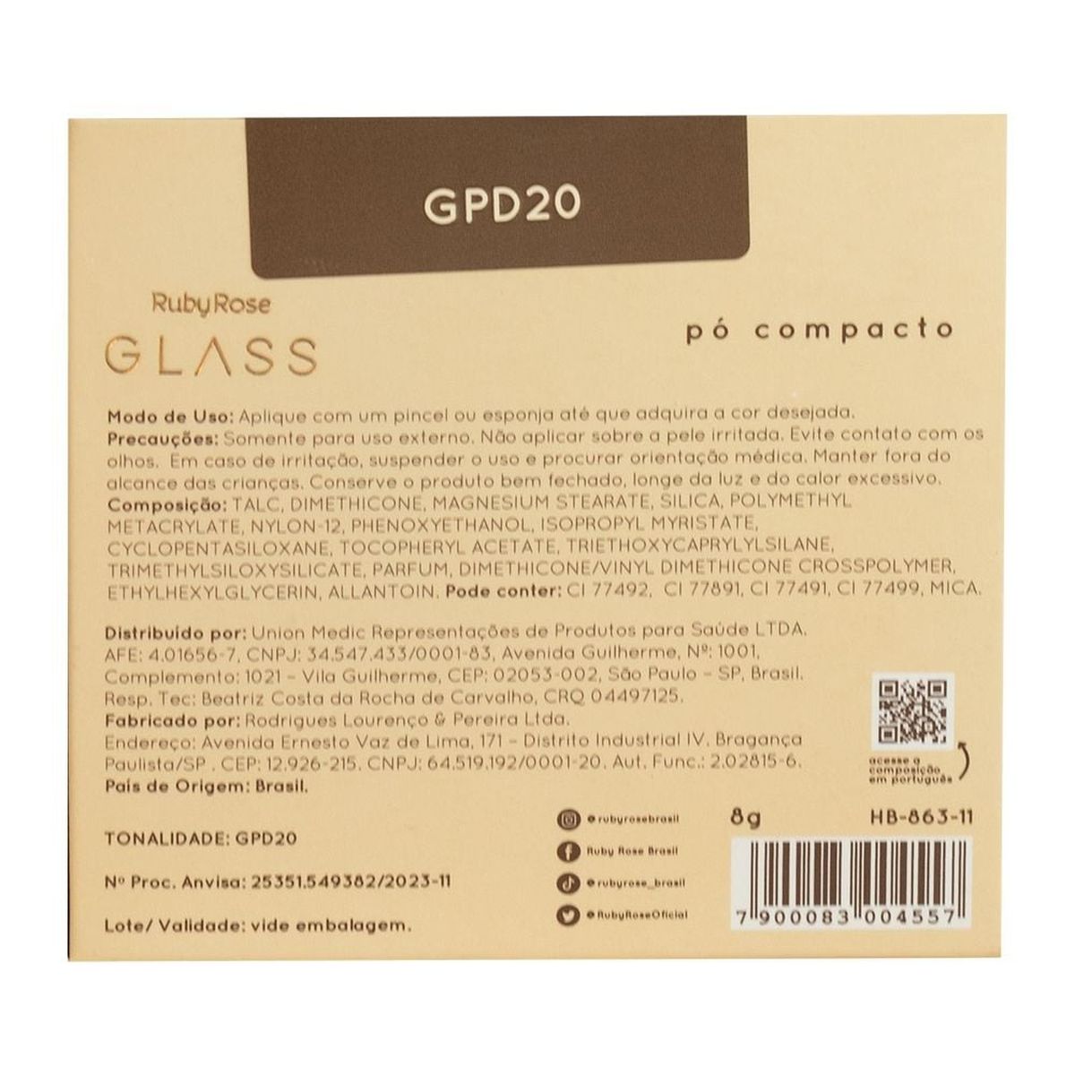 PO COMPACTO RUBY ROSE GLASS GPD20