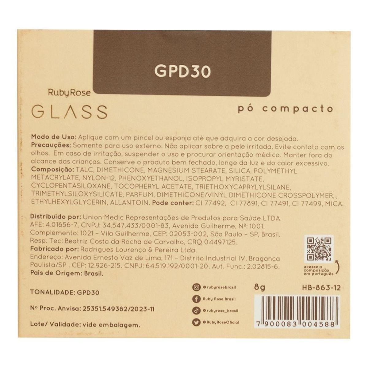 PO COMPACTO RUBY ROSE GLASS GPD30