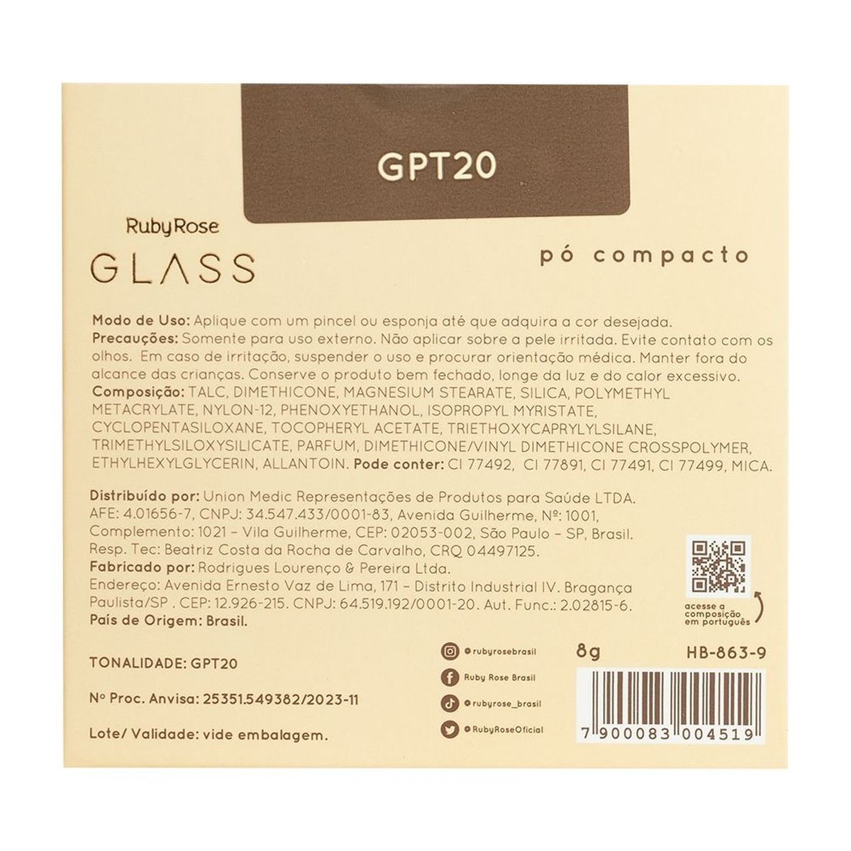 PO COMPACTO RUBY ROSE GLASS GPT20