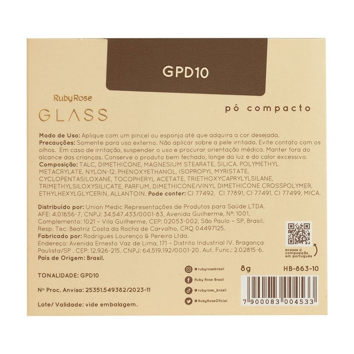 PO COMPACTO RUBY ROSE GLASS GPD10