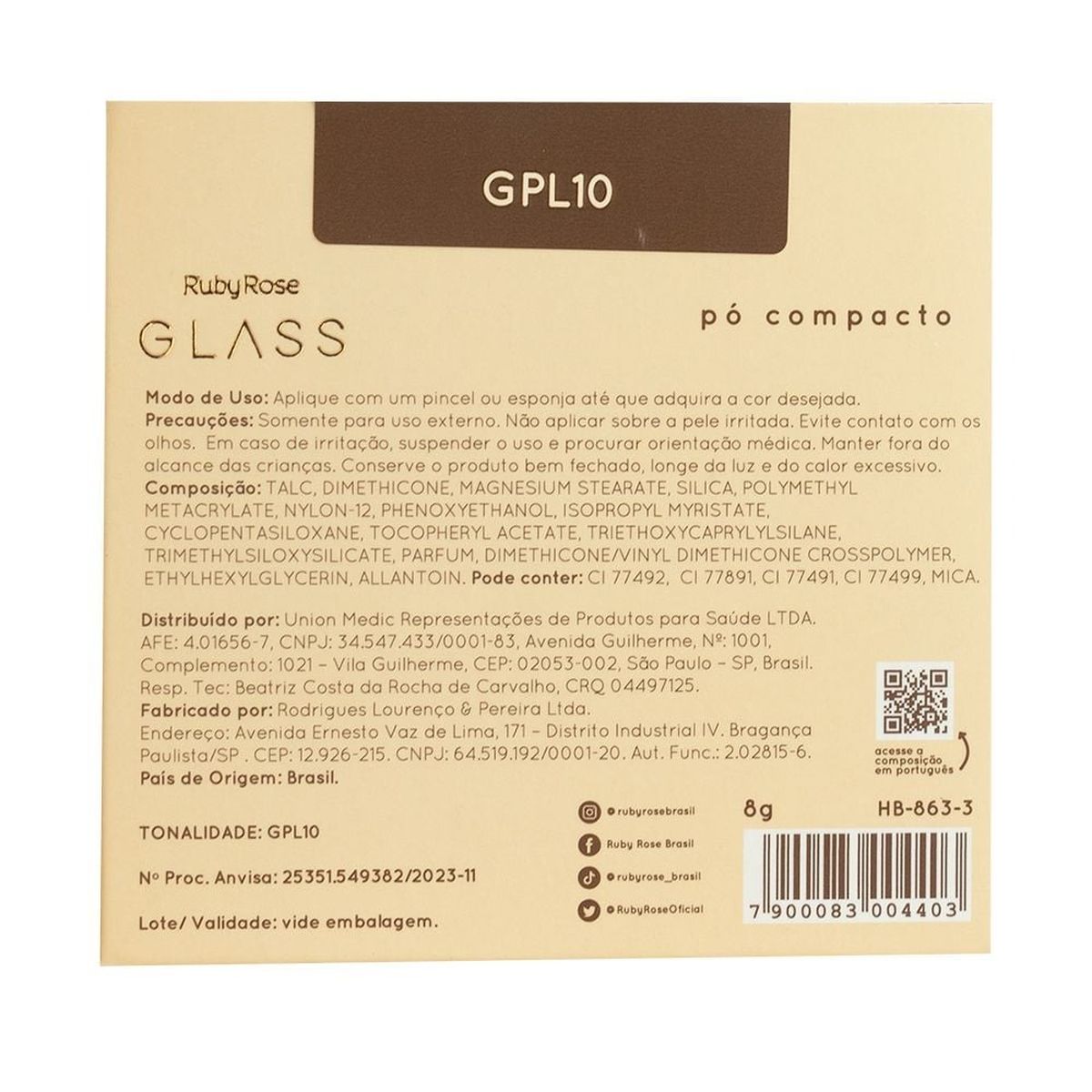 PO COMPACTO RUBY ROSE GLASS GPL10