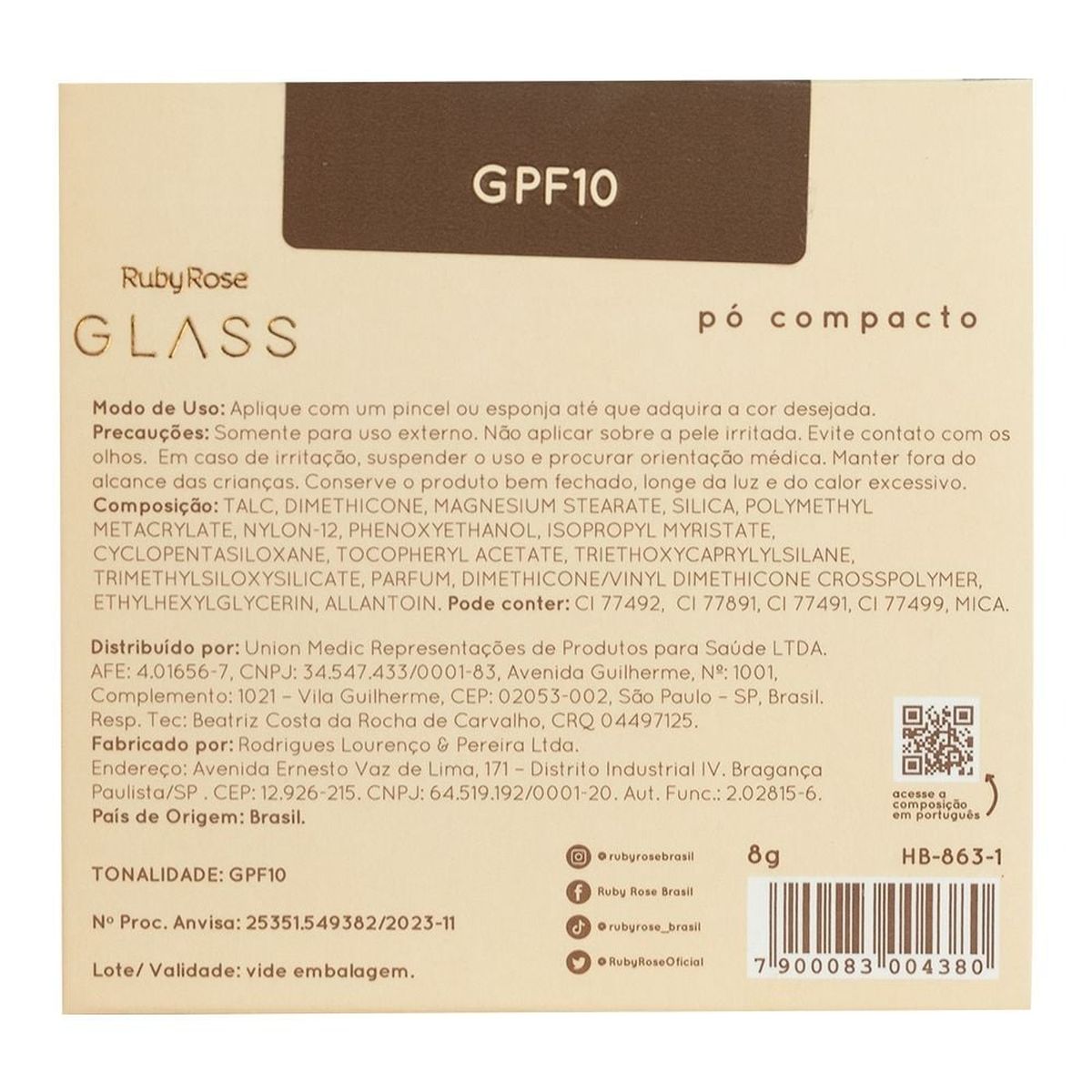 PO COMPACTO RUBY ROSE GLASS GPF10