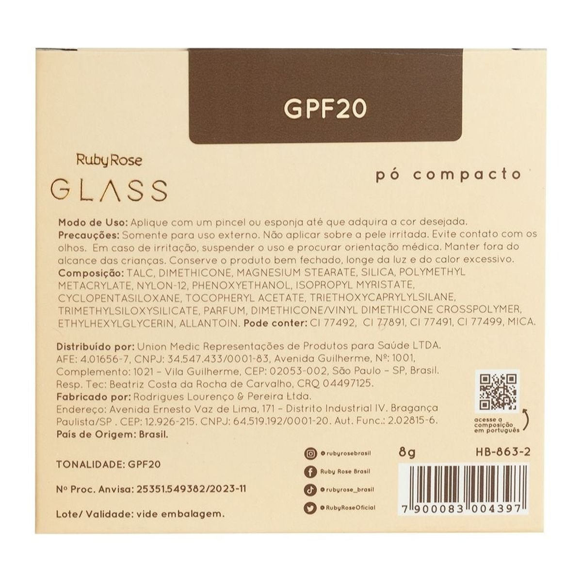 PO COMPACTO RUBY ROSE GLASS GPF20