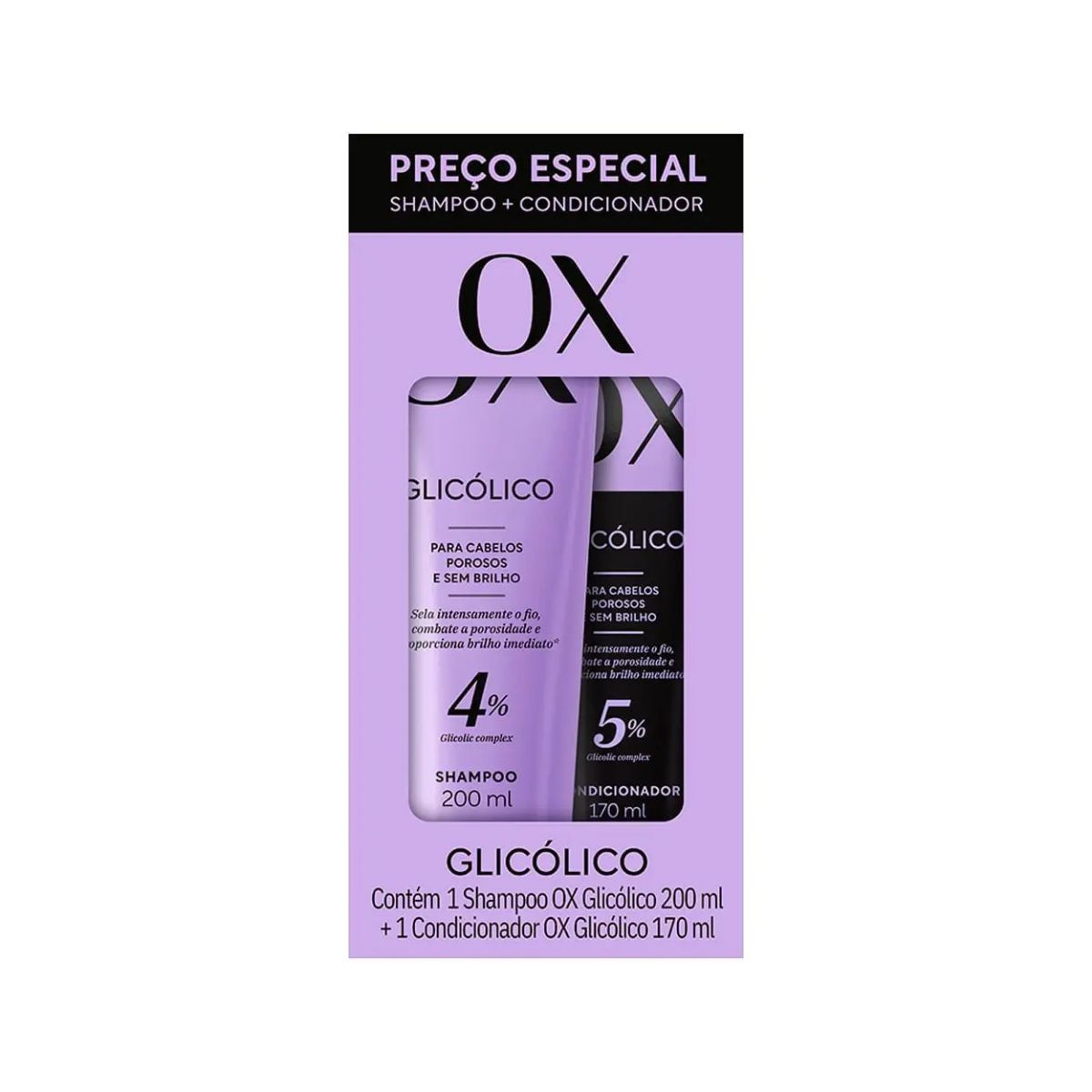KIT SHAMPOO 200ML + CONDICIONADOR 170ML GLICÓLICO OX