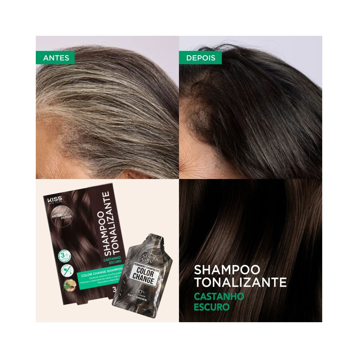 SHAMPOO TONALIZANTE CASTANHO ESCURO COLOR CHANGE KISS