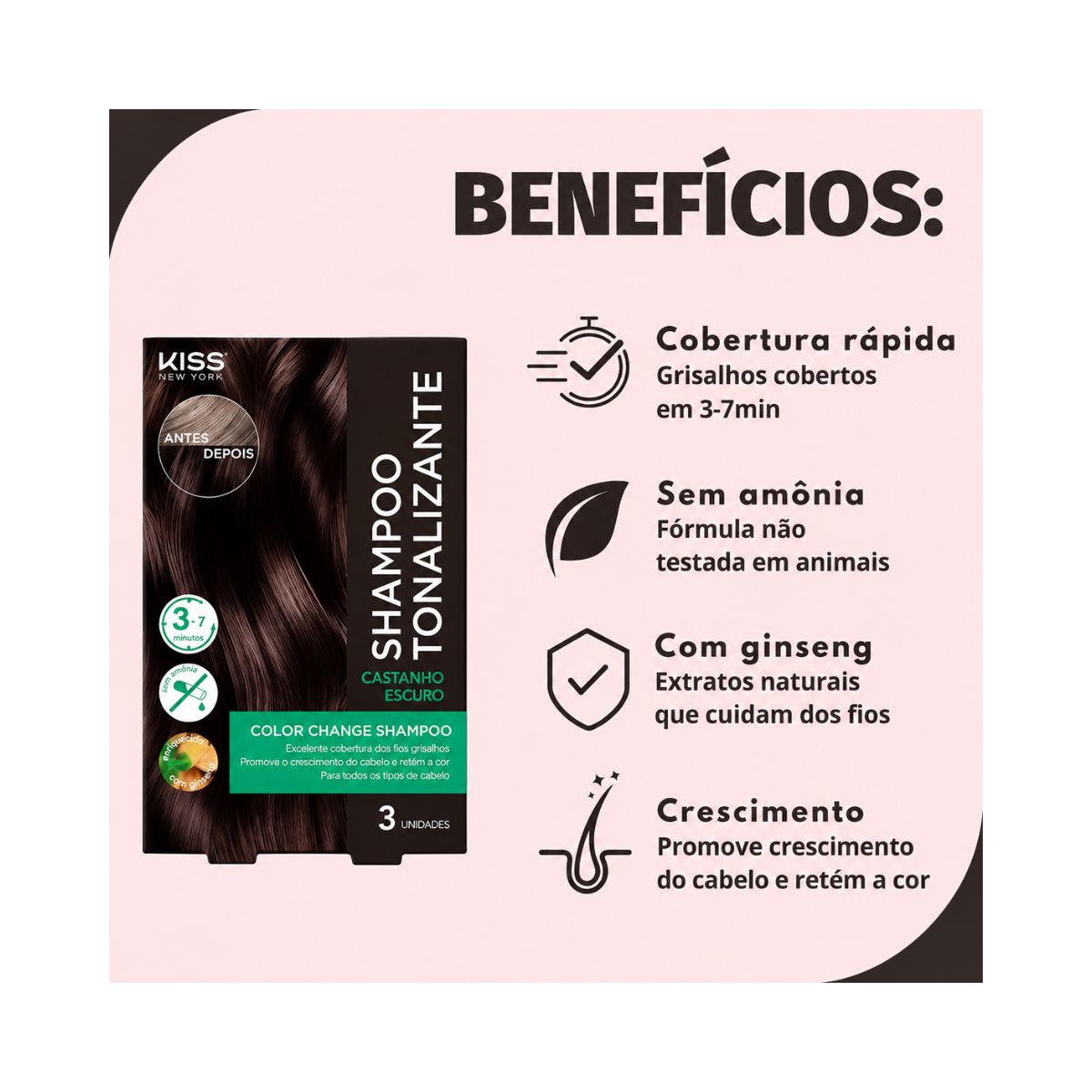 SHAMPOO TONALIZANTE CASTANHO ESCURO COLOR CHANGE KISS