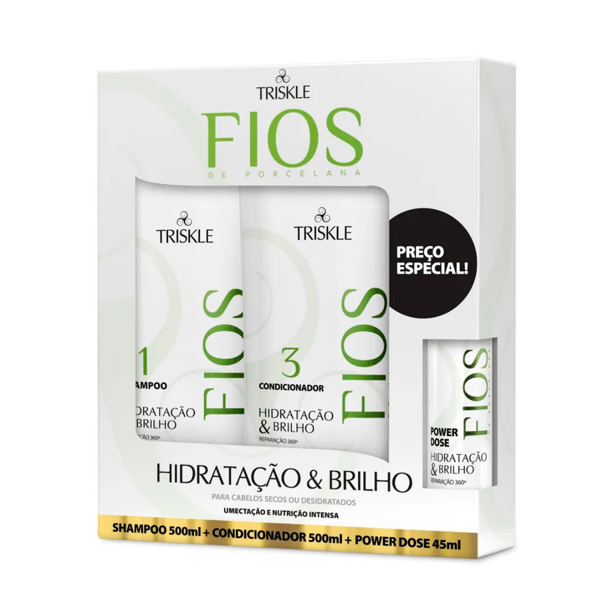 KIT FIOS HIDRATAÇÃO E BRILHO SHAMPOO 500ML + CONDICIONADOR 500ML + POWER DOSE 45