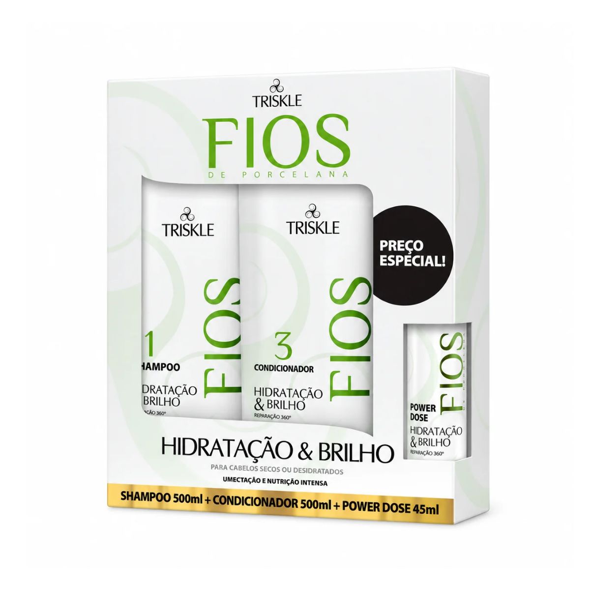KIT FIOS HIDRATAÇÃO E BRILHO SHAMPOO 500ML + CONDICIONADOR 500ML + POWER DOSE 45