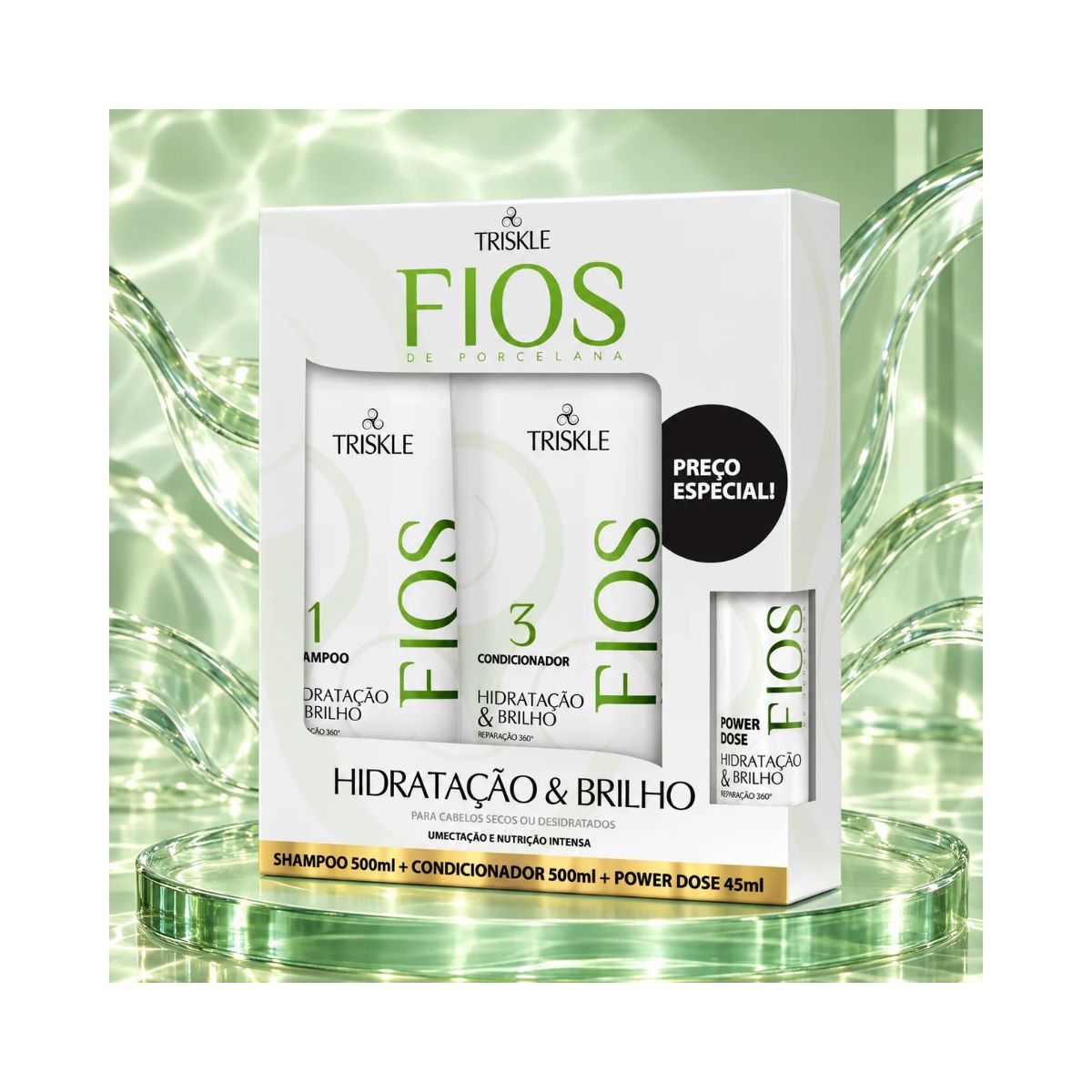 KIT FIOS HIDRATAÇÃO E BRILHO SHAMPOO 500ML + CONDICIONADOR 500ML + POWER DOSE 45