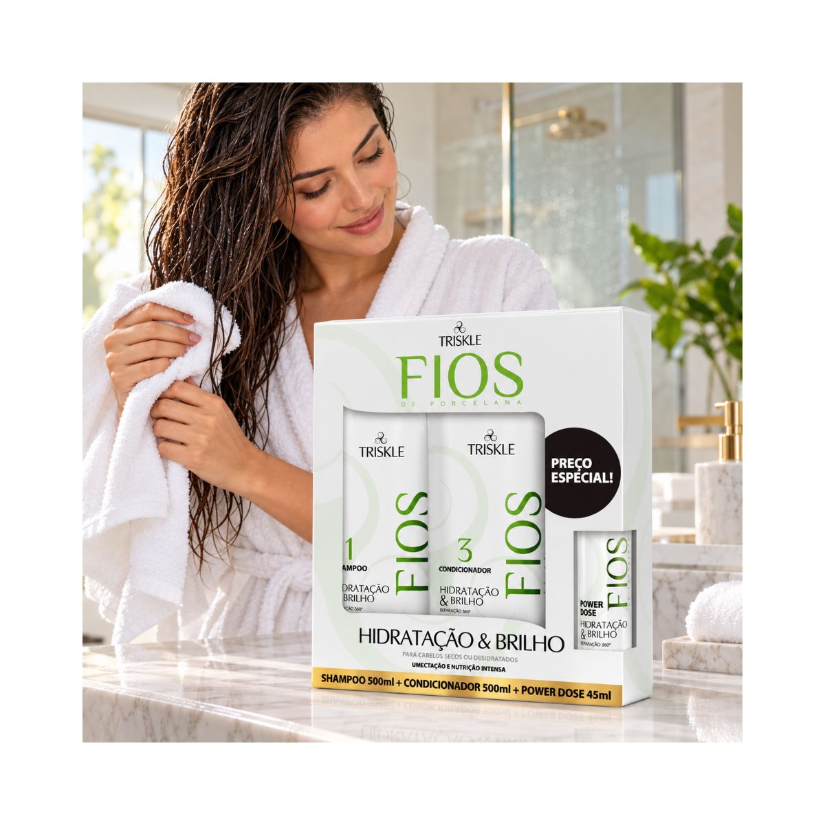 KIT FIOS HIDRATAÇÃO E BRILHO SHAMPOO 500ML + CONDICIONADOR 500ML + POWER DOSE 45