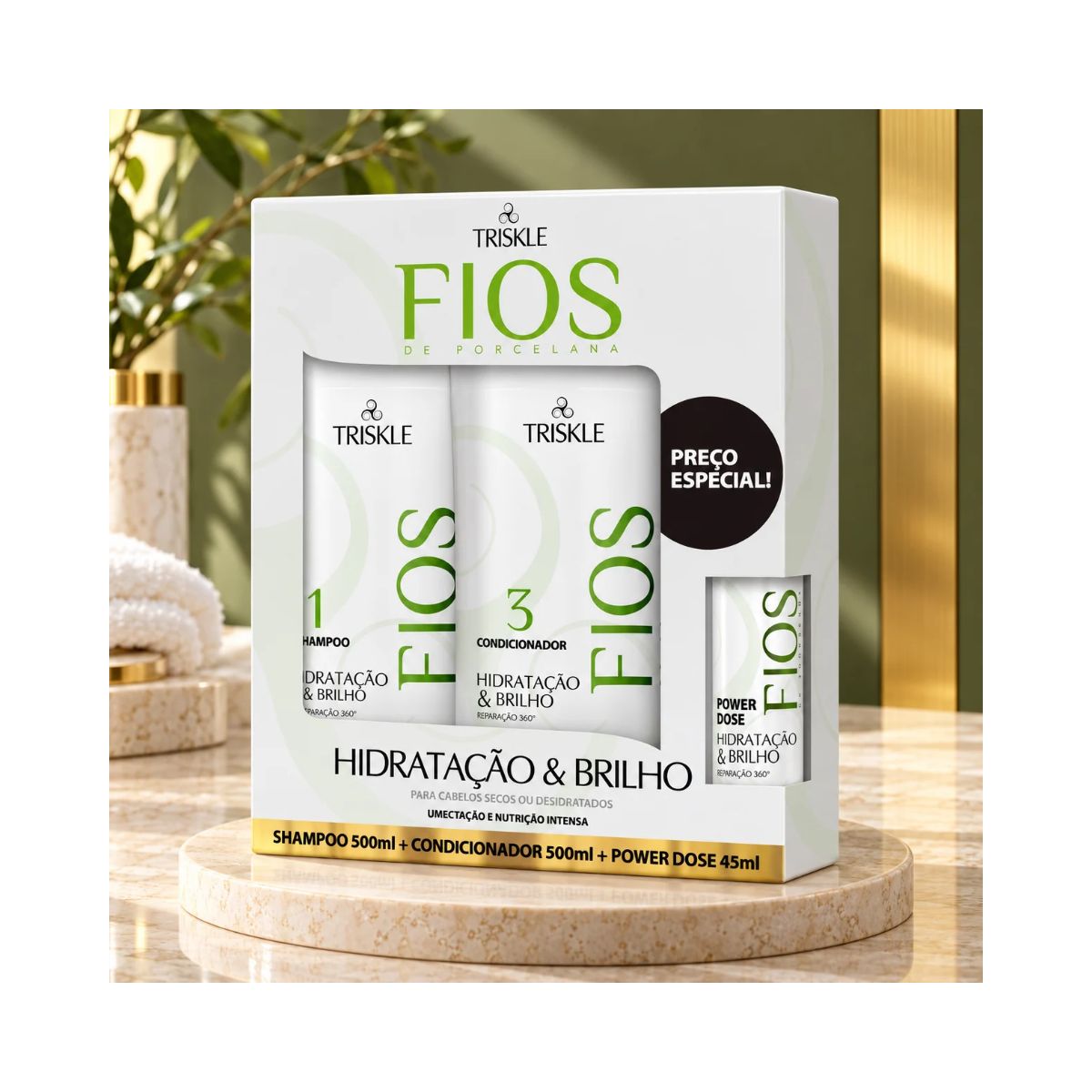 KIT FIOS HIDRATAÇÃO E BRILHO SHAMPOO 500ML + CONDICIONADOR 500ML + POWER DOSE 45