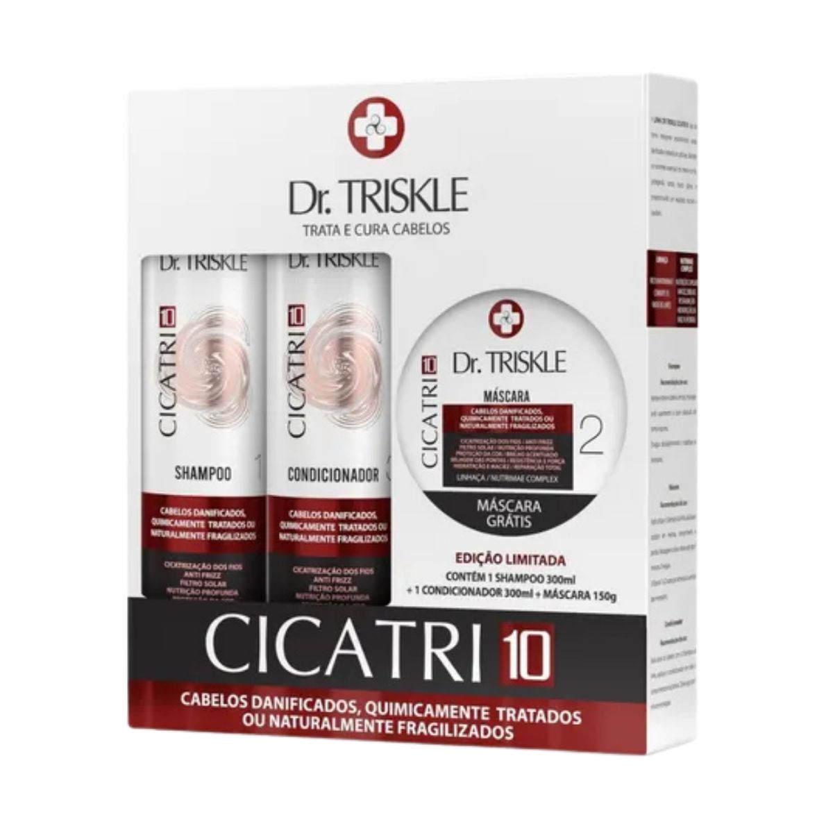 KIT CICATRI 10 SHAMPOO 300ML CONDICIONADOR 300ML + MASCRA 150G TRISKLE