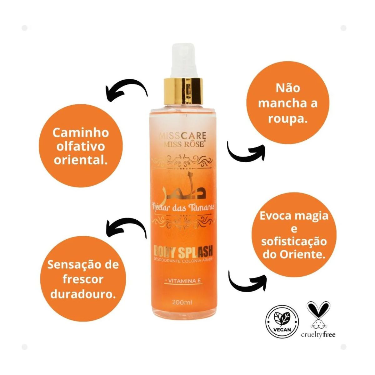 BODY SPLASH DESODORANTE COLÔNIA ÁRABE NÉCTAR DAS TÂMARAS MISS RÔSE 200ML