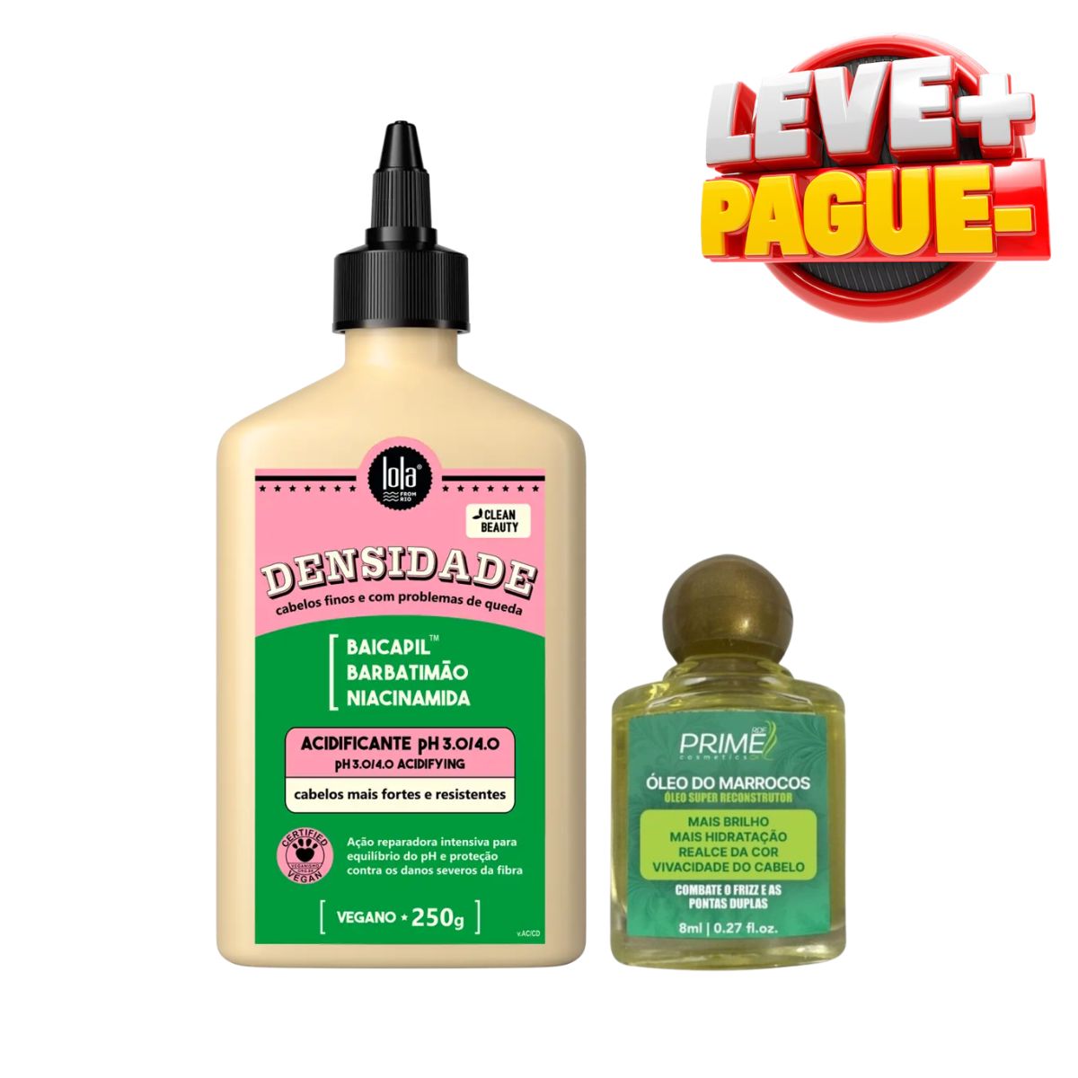 KIT LOLA COSMETICS ACIDIFICANTE 250ML + ÓLEO DO MARROCOS PRIME 8ML