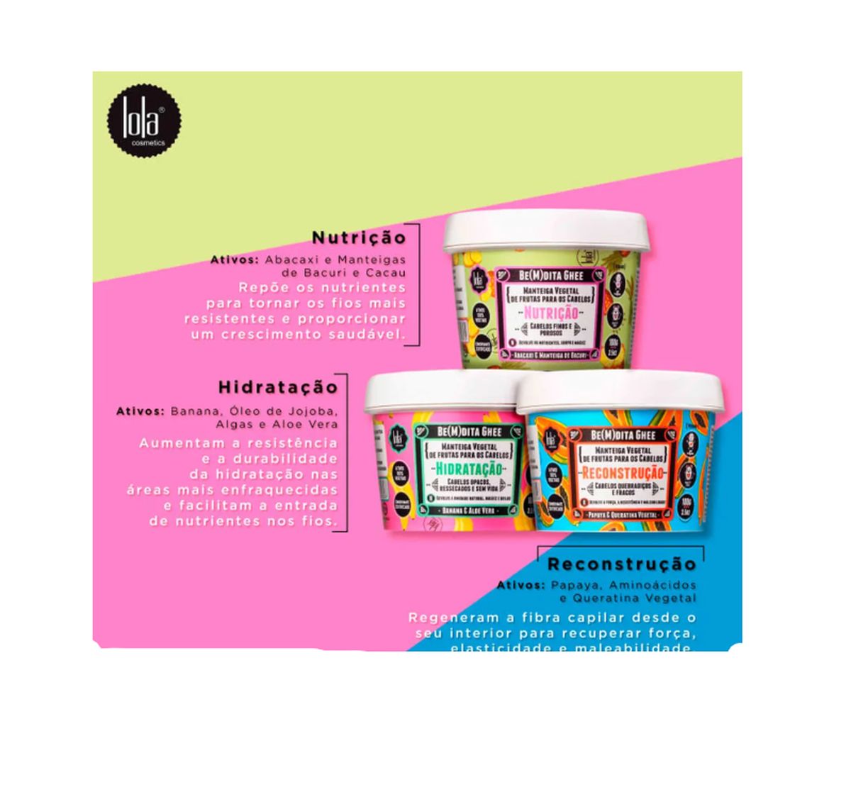 KIT LOLA 3x100G CRONOGRAMA CAPILAR BEMDITA GHEE